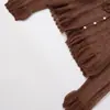 Comércio Exterior Transfronteiriço Roupas Femininas Outono 2025 Estilo Europeu e Americano Decoração de Orelha de Madeira Renda Vazada Tops de Tricô de Manga Longa para Mulheres