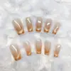 Unhas Trapezoidais Degradê Cor de Café, Peças de Manicure Elegantes Feitas à Mão com um Toque de Luxo, Conjunto de 10 Peças com Design de Gatinho Sorridente Olho de Gato