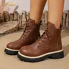 Botas de Motociclista de Invierno con Cremallera Lateral Talla Grande Estilo Europeo Americano Británico 2025 Punta Redonda Cremallera Botines Cortos Nuevo Llegada para Mujer Comercio Exterior Adelgazantes En Stock