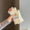 Luvas de Inverno Femininas para Proteção contra o Frio, Luvas de Ciclismo de Cinco Dedos, Luvas de Algodão com Forro de Fleece, Luvas de Tricô Grossas para Exterior com Tela de Toque