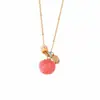 Colar Feminino Exquisito Coreano de Amor com Gotejamento de Óleo Dupla Face, Colar de Cabacinha, Colar de Maçã que Muda de Cor, Corrente para Clavícula Versátil de Luxo Leve