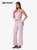 Bestseller transfronterizo: Conjunto de dos piezas para mujer con pantalones de pierna ancha de tiras cruzadas y top corto tipo tank top, de cintura alta, con caída, conjunto casual deportivo para yoga