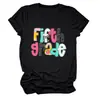 Camiseta feminina casual europeia de gola redonda, divertida e versátil, para quinto ano, Amazon eBay, transfronteiriça, solta, manga curta