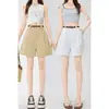 Tiro real pantalones cortos de trabajo para mujer verano finos cintura alta pierna ancha pantalones de traje línea A sueltos casuales ajuste ceñido pantalones de cinco puntos