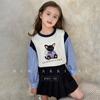 Camiseta para Niñas 2026 Otoño Nuevo Estilo Infantil Sorona Bloques de Color Casual Manga Larga Falsa de Dos Piezas Camiseta Base Moderna