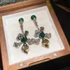 Brincos Flor de Losango com Pedras de Diamante Vintage, Brincos Estilo Palácio Retrô, Brincos de Luxo Leve e de Alta Qualidade