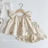 Conjunto de Roupas Infantis Novo de Verão 2026 para Meninas, Roupa de Verão para Bebês, Conjunto de Duas Peças com Colete Bordado de Mangas Vazadas e Shorts