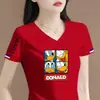 Comércio Exterior Transfronteiriço Último Estoque Grande Marca Etiqueta Cortada Manga Curta Camiseta Feminina Verão Solta Casual Petite Decote V Meia Manga