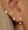 Conjunto de brincos de tarraxa de zircônia estilo europeu e americano para mulheres, brincos simples e versáteis, cobre banhado a ouro, moda de luxo leve estilo para o dia a dia