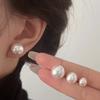 Más fáciles para combinar el mismo estilo de Match Blogger Pendientes de Perlas Rosadas Shijia Redondos Aguja de Plata Esterlina S925 Pendientes Clips para Orejas Estilo Ins para Mujer