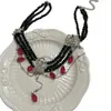 Collar de Cadena para Clavícula Multicapa Estilo Palacio Retro con Colgante de Flor y Borla de Cristal, Elegante Estilo Francés, Dulce Oscuro, Fresco