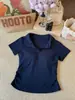 Camiseta Feminina de Verão Manga Curta Gola Polo Algodão Puro Lapela Slimming Elegante Estilosa Petite