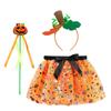 Vestido de Halloween Novo para Menina de Três Peças com Malha Estampada de Abóbora Morcego Vestido Tutu Bom Varinha Mágica