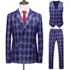 Traje de Cuadros traje Hombres Ajustado Casual de Negocios Profesional Formal Traje talla extra Tres Piezas Vestido de Boda Moda
