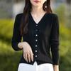 Suéter Feminino Gola V Vazado de Manga Longa Lã Penteada Gola V Estilo Ocidental Nicho Cardigan Curto Fino Casaco Top