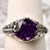 Jiuqin Joyería Transfronteriza Estilo Europeo y Americano Patrón Retro Popular Anillo de Zirconia Púrpura Fabricante Joyería al por Mayor Anillos