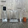 En stock B143-30ml50ml100 ml Botella de perfume de vidrio cuadrada con rosca, subenvasado cosmético, botella vacía con atomizador