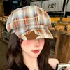 Boina Xadrez Estrela Octógono Japonesa Artística Retrô Versátil Emagrecimento Facial Grande Circunferência da Cabeça Boné Newsboy Painter para Mulheres