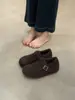 Sapatos Birkenstock com Solado Grosso, Aumento Interno de Altura, Forrados com Lã para Mulheres no Outono e Inverno, Novos Sapatos Quentes Peludos, Sapatos de Algodão, Sapatos Birkenstock Cinza, Botas de Neve