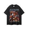 Camiseta de manga larga lavada y desgastada con estampado de estrella de baloncesto retro de hip hop estadounidense, camiseta informal de manga corta de moda para hombres y mujeres.