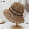Moda Casual de Verano Rayas Todo-partido Transpirable Sombrero de Pescador de Paja para Mujer Protector Solar de Playa Sombrero de Paja