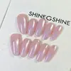 Celebridad de Internet Temperamento Rojo Bayo Degradado Rojo de Año Nuevo Arte de Uñas Rojo Primavera y Verano Hecho a Mano Puro Uñas Largas Vestido Largo Uñas Postizas Blancas