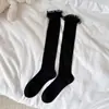 Calcetines de pantorrilla estilo ballet para mujer, calcetines largos finos de primavera y verano con borde de encaje, calcetines holgados con lazo dulce
