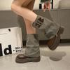 Nuevas Botas Martin Retro Estilo Británico de Suela Gruesa para Aumentar Altura para Mujer, Botines Marrones para Primavera y Otoño, Pequeñas, con Cremallera Lateral