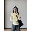 Estampa de Letra Simples~Algodão de Torção Forte de Alta Qualidade Sarja Elástica Manga Longa Cor Sólida Camiseta Base Feminina 26 Novo H091906