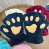 Luvas Garra de Gato Pelúcia Meio Dedo Pata de Urso Luvas sem Dedos Fofas Femininas Veludo Grosso Luvas Halter de Veludo Luvas Quentes de Desenho Animado