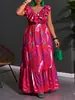 Comercio exterior transfronterizo europeo y americano talla grande 2026 verano nueva moda estampado vacaciones volantes cuello en V vestido midi