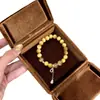 Pulseira de Cristal Amarelo Torre com Pingente em Forma de Cabaça de Olho de Tigre Dourado Natural, Estilo Nicho de Luxo Leve de Alta Qualidade, Joia de Cristal Amarelo Torre Atrai-Fortuna