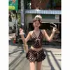 Maiô Estilo Hot Girl de Bolinhas Retro para Mulheres, Emagrecedor e Fresco, Conjunto Biquíni Três Peças para Férias e Natação na Praia