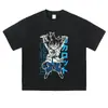 Camiseta Negra Desgastada Algodón Puro Oversize Anime Japonés Estilo Callejero Unisex Casual Cuello Redondo Manga Corta Transfronterizo