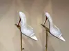 2026 Suela Roja Primavera y Verano Nuevo Estilo Hada Malla de Encaje Pedrería Punta Fina Punta Abierta Tacón de Aguja Sexy Tacones Altos Pantuflas para Mujer