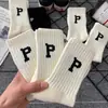 Calcetines Zhuji para hombre, desodorantes, absorbentes de sudor, calcetines de media pantorrilla para Primavera y Otoño, calcetines de la tendencia ins coreana con letra P, medias para deportes de invierno