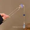 Flores sob NuvensGrampo de Cabelo Antigo em Forma de U de Lótus Púrpura Estilo Chinês Antigo com Borlas, Grampo de Cabelo Hanfu de Alta Qualidade