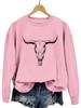 Amazon trendy eBay top holgado divertido estampado cabeza de vaca nuevo cuello redondo manga larga camisa jersey en stock