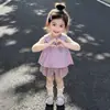 Conjunto de Verano para Niñas 2026 Nuevo Estilo Chaleco Pantalones Cortos a Cuadros Conjunto Elegante Morado de Dos Piezas para Bebés Niñas Moderno