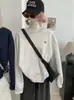 KEKEZOON Sudadera de Punto Versátil Estilo Coreano Simple Cuello Redondo Bordado Holgada Manga Larga Estilo Otoño Toma Real Mujer 9401