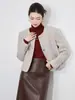 2433604-Estilo Corto Cuello Redondo Moda Elegante Chaqueta Superior de Invierno Nueva para Mujer en Tejido 100% Lana