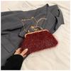 Bolsa de Noite Pelúcia Elegante Feminina 2024 Nova Outono Alta Qualidade Senso de Design Bolsa Sanduíche Franja Celebridade Bolsa de Banquete