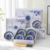 Set de Vajilla Tazón y Palillos de Buena Suerte y Prosperidad Set de Regalo de Tazón y Palillos Set de Tazón de Porcelana Azul y Blanco Caja de Regalo Regalo para Eventos Souvenir