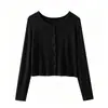Cárdigan negro, top fino de manga larga para mujer, nuevo estilo otoño e invierno, top versátil para mujeres petite, chaqueta corta de punto para mujer