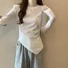Ropa para mujer de talla grande: camiseta base adelgazante, que disimula la barriga, de un solo hombro, plisada asimétrica, con lentejuelas, con abertura, de manga larga para mujer