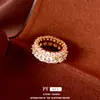 Anillo redondo de doble capa con circonita chapado en oro real de 14k, sensación de lujo ligero de alta gama, diseño vintage, accesorio de mano versátil