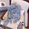 Top de Malla Difuminada Estilo Retro Chic Francés para Mujer, Nuevo para Primavera y Verano, Dulce, Sexy, Diseño Irregular de Pliegues