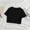 Camiseta de manga corta para mujer, corta, color sólido, corte ajustado, que expone el ombligo, diseño ajustado, cintura alta, bm, nicho, para chicas populares, top de moda para ins