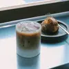 Taza de café ins con rayas verticales resistente al calor fondo recto delgado vaso de vidrio taza de vidrio de una sola capa japonesa taza para café latte de extracción en frío