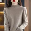 Nuevo Suéter de Lana Merino Australiana de Alta Gama Listo para Usar para Mujer, Suéter Base de Cachemir de Punto Semi-Alto de Color Sólido para Otoño e Invierno